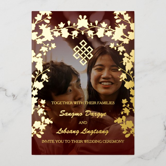 Mariage sans fin photo Gold Foil Invitation (Recto)