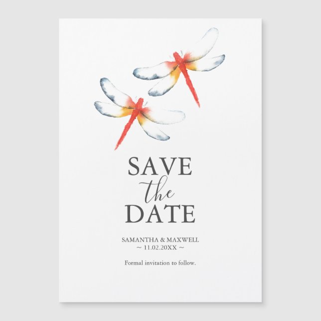 Mariage Sauvegarder La Date Magnet Rouge Dragonfly (Devant)