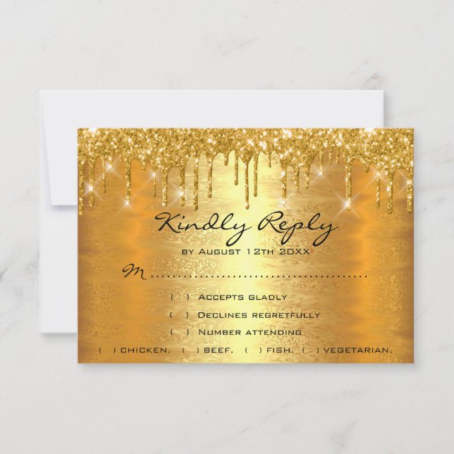 Mariage scintillant or gouttes RSVP Anniversaire d (Devant)