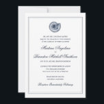 Mariage Sea Shell Beach | Invitation traditionnell<br><div class="desc">Faire-part de mariage classique marine et blanche avec illustration de coquillages antiques. La bordure est facultative. (assurez-vous d'afficher un aperçu de la conception rognée pour voir l'aspect de la bordure lors du découpage). Aussi disponible en couleurs. http://www.zazzle.com/beckynimoy* com</div>