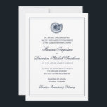 Mariage Sea Shell Beach | Invitation traditionnell<br><div class="desc">Faire-part de mariage classique marine et blanche avec illustration de coquillages antiques. La bordure est facultative. (assurez-vous d'afficher un aperçu de la conception rognée pour voir l'aspect de la bordure lors du découpage). Aussi disponible en couleurs. http://www.zazzle.com/beckynimoy* com</div>