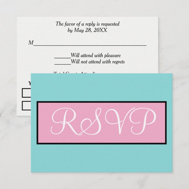 Mariage Seafoam Bleu Rose Blanc RSVP  (Devant / Derrière)