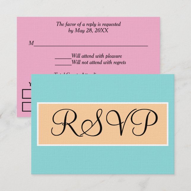 Mariage Seafoam Bleu Rose Plage de Sable RSVP (Devant / Derrière)