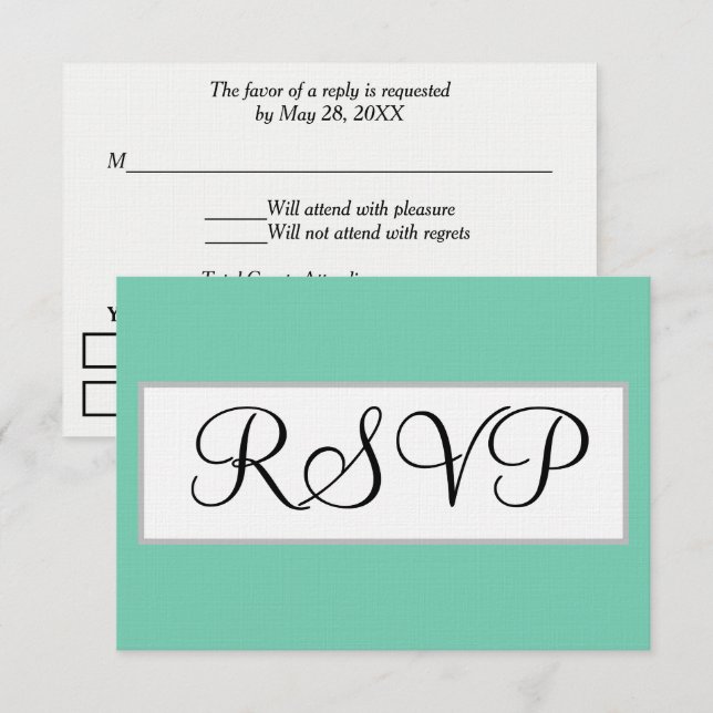 Mariage Seafoam Vert Argent RSVP (Devant / Derrière)