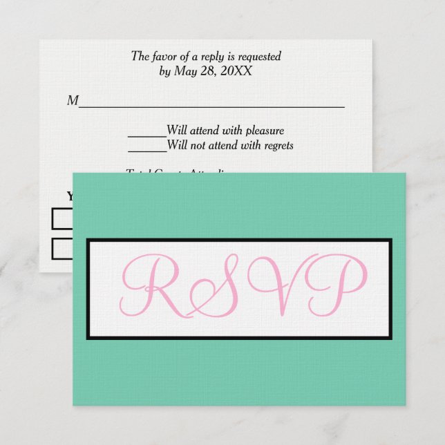 Mariage Seafoam Vert Rose RSVP (Devant / Derrière)