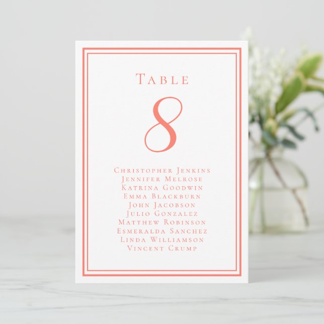 Mariage Siège Invité Numéro de table Coral Blanc (Debout devant)