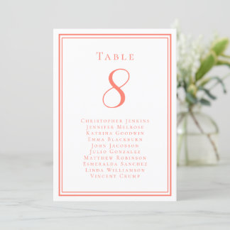 Mariage Siège Invité Numéro de table Coral Blanc