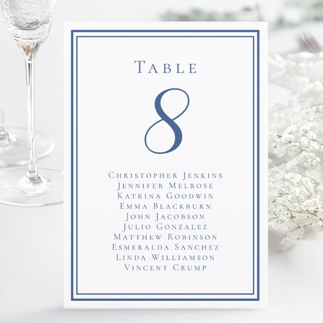 Mariage Sièges Invité Numéro de table Bleu Blanc (Wedding Seating Guest Table Number Blue White)