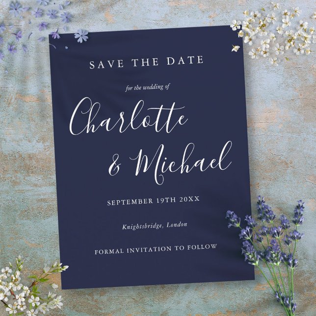 Mariage signature bleu marine Enregistrer la carte (Navy Blue Signature Wedding Save the Date Card)