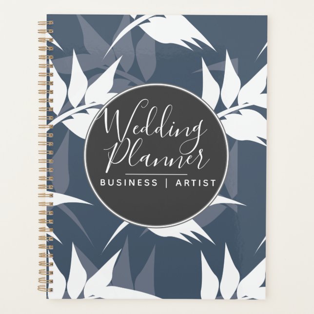 Mariage Silhouette Florale Feuilles Bleu Marine (Devant)