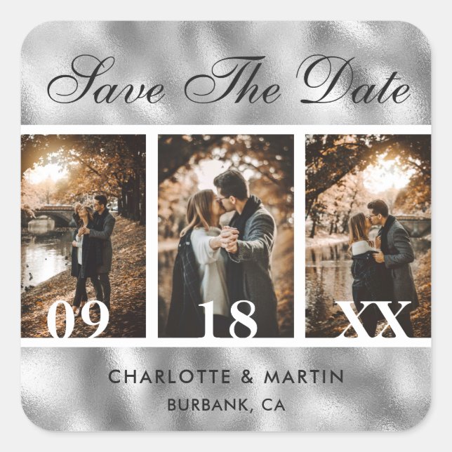 Mariage Silver Foil Photo Enregistrer Les Stickers (Devant)