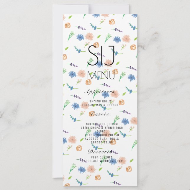 Mariage Simple Botanique Aquarelle Menu Dîner (Devant)