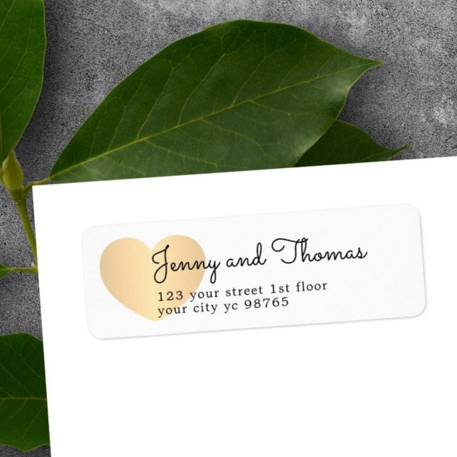 Mariage simple Elegant White Gold Heart Étiquette (Créateur téléchargé)