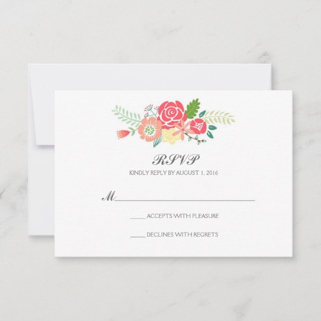 Mariage simple floral et rayures RSVP / Monnaie (Devant)