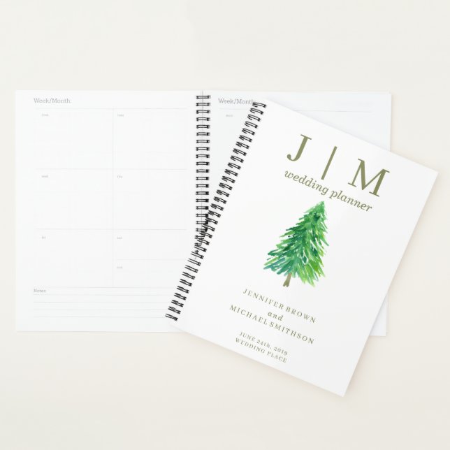 Mariage simple jour aquarelle arbre forestier (Devant avec enveloppe)