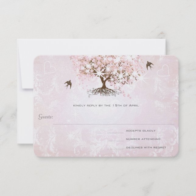 Mariage simple Pink Heart Leaf Tree RSVP (Devant)