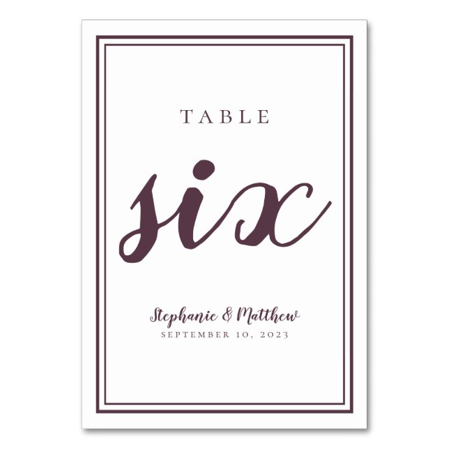 Mariage simple violet et blanc Numéro de table Six (Par défaut)