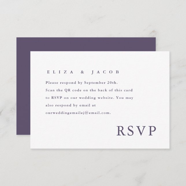 Mariage simple violet RSVP QR Code (Devant / Derrière)