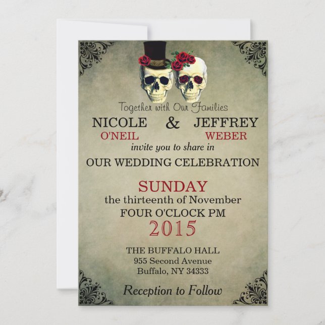 Mariage Skeleton Mariée Groom Skuls Invitation (Devant)
