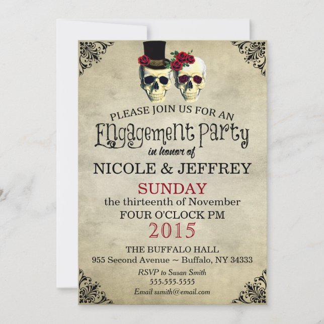 Mariage Skeleton Skull Engagement Party Invitation (Devant)