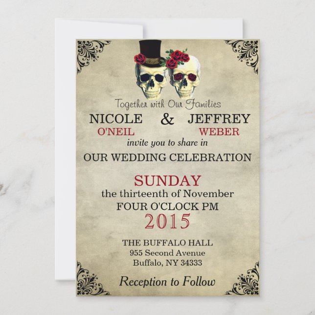 Mariage Skeleton Skuls Invitation (Devant)