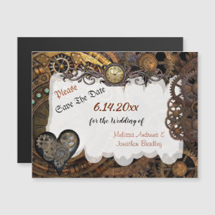 Mariage Steampunk Enregistrer la date Carte magnét