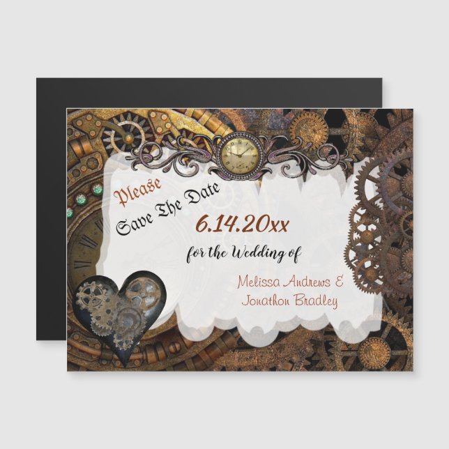 Mariage Steampunk Enregistrer la date Carte magnét (Devant / Derrière)