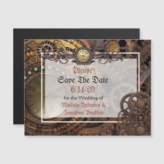 Mariage Steampunk Enregistrer la date Carte magnét (Devant / Derrière)