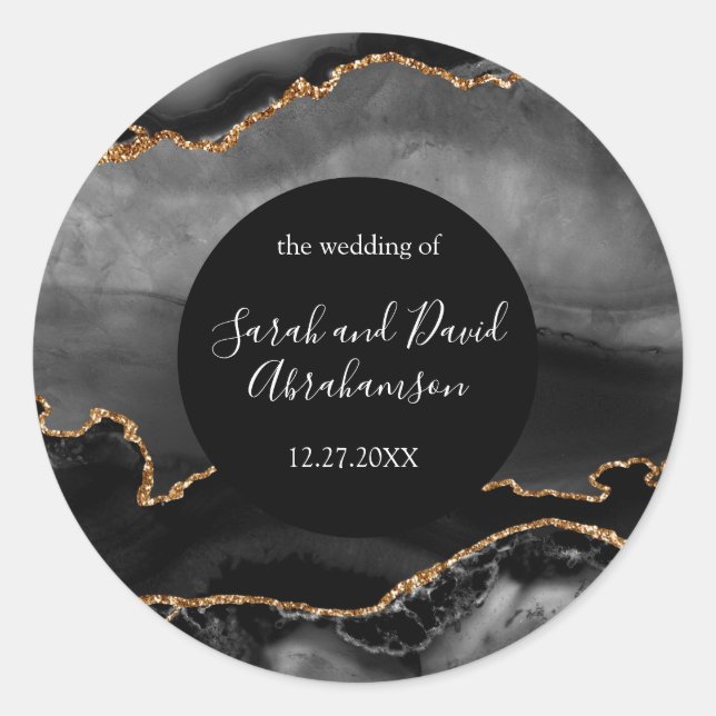 Mariage Sticker Black and Gold Parties scintillant (Devant)