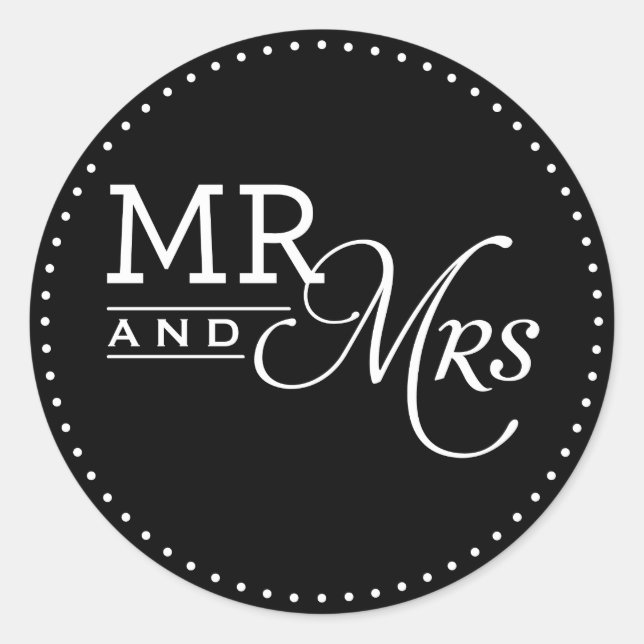 MARIAGE STICKERS m & mrs typographie moderne noir (Devant)