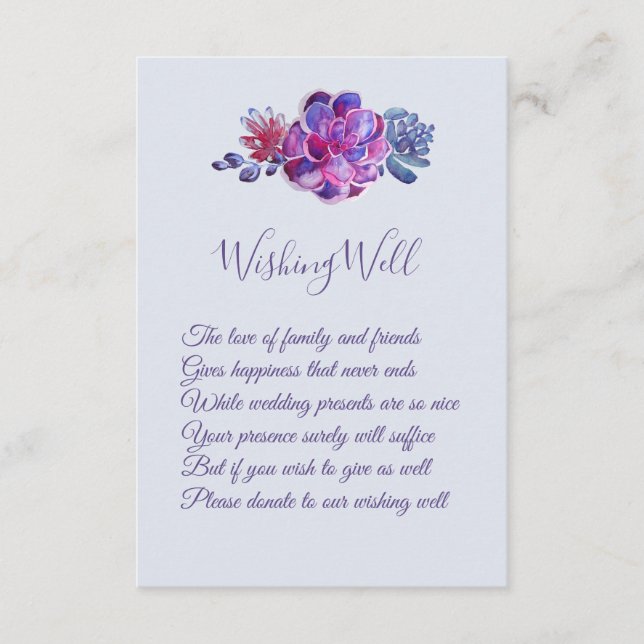 Mariage Succulent pourpre Wishing Well Cartes (Devant)