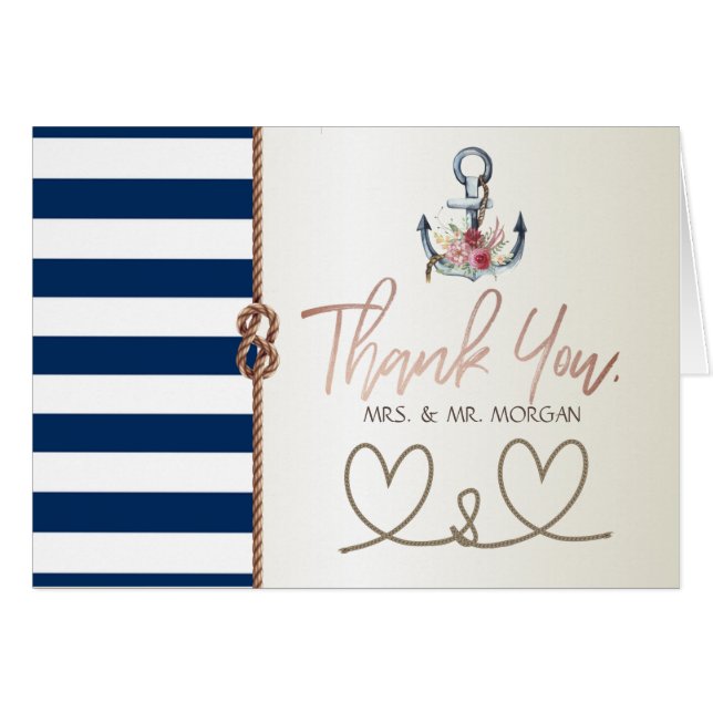 Mariage sur la plage corde navy, coeurs, rayé (Devant Horizontal)
