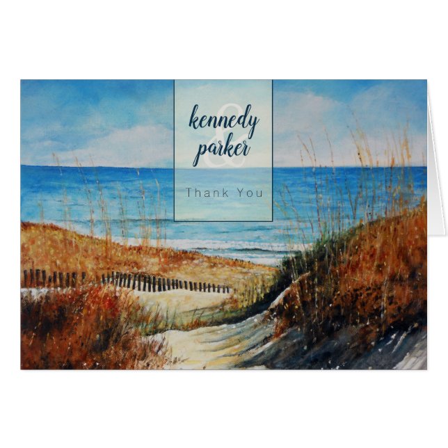 Mariage sur la plage et les dunes de sable | Merci (Devant Horizontal)