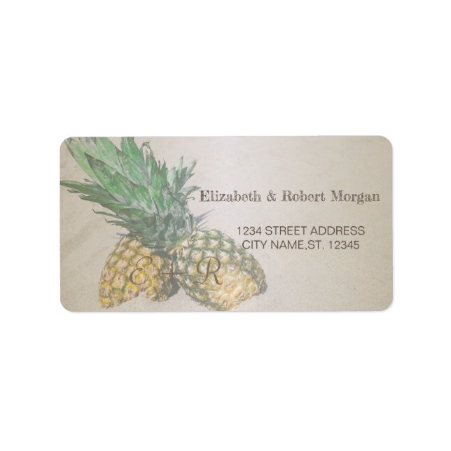 Mariage sur la Plage  Étiquette de Mariage Ananas (Devant)