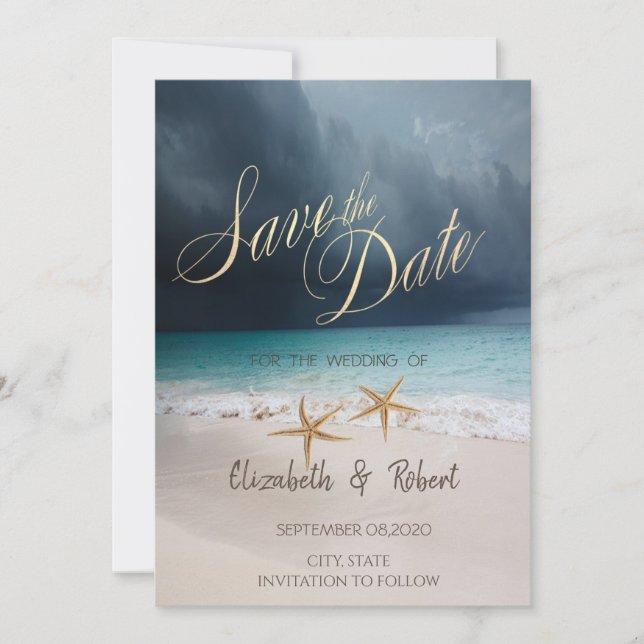 Mariage sur la Plage, Étoiles de Mer  Carte de Pré (Devant)
