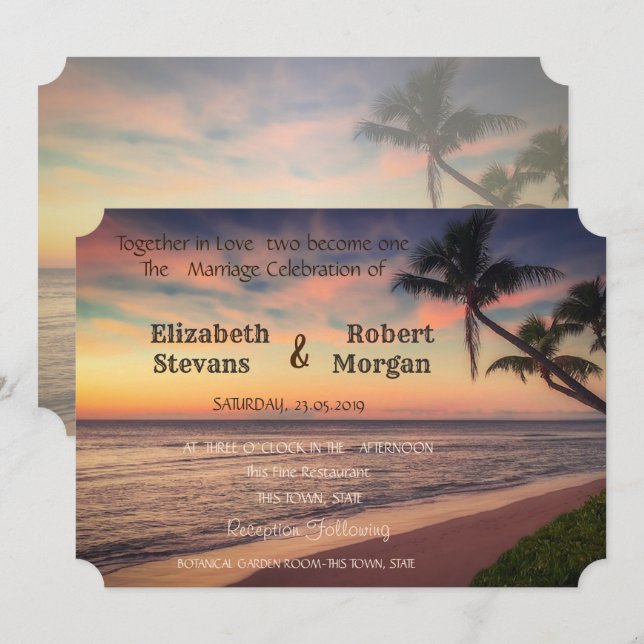 Mariage sur Sunset Beach, Invitation aux Palmiers (Devant / Derrière)
