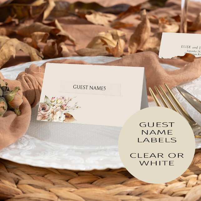 Mariage Table Place Card 29x Nom d'hôte Étiquettes (Guest name labels from Rustic Floral Brown Neutral Wedding Collection by Darling & May)