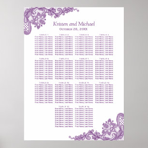 Mariage Tableau de siège Classy Floral Purple dent