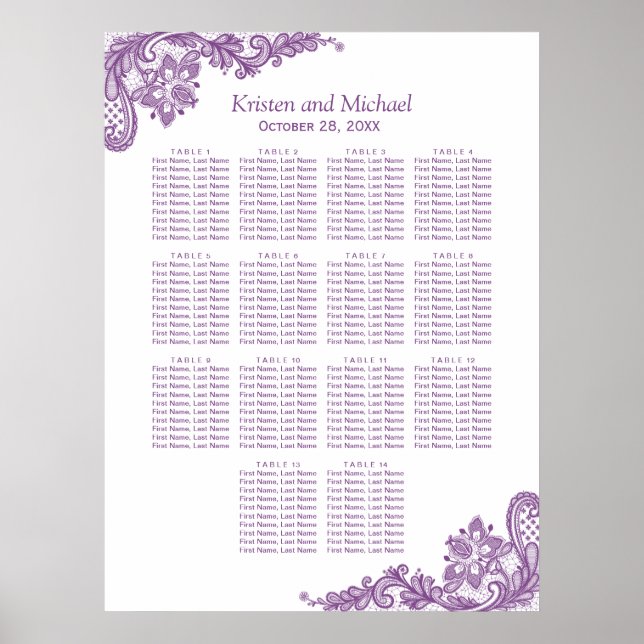 Mariage Tableau de siège Classy Floral Purple dent (Devant)