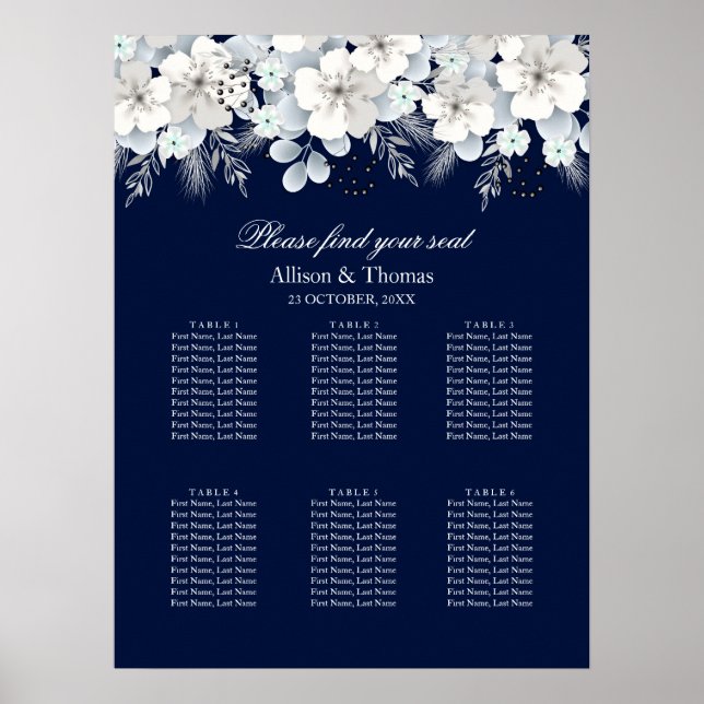 Mariage Tableau de siège Fleur blanche sakura bleu (Devant)