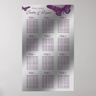 Mariage Tableau de siège Papillon Purple Sparkle