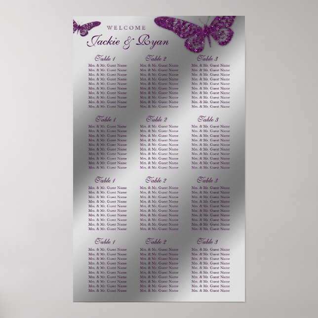 Mariage Tableau de siège Papillon Purple Sparkle (Devant)