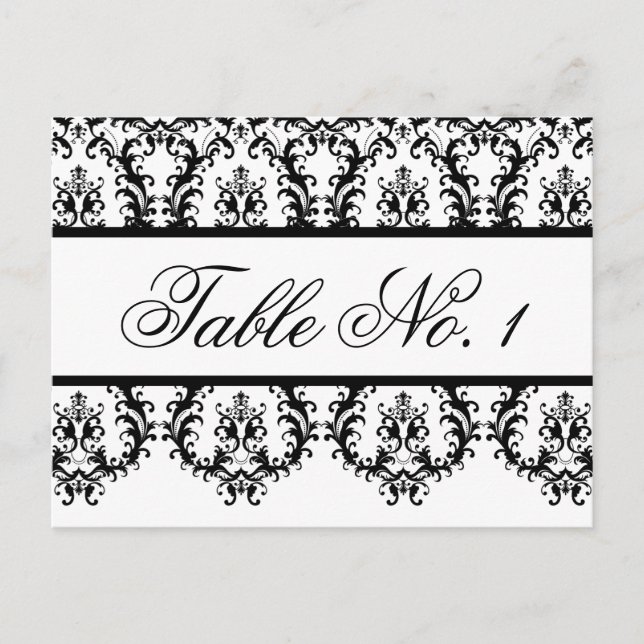 Mariage Tableau Numéro Cartes Blanc Noir Damas (Devant)