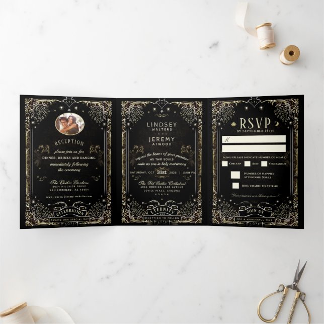 Mariage Tarot Halloween - RSVP MENU Tri-Fold (Intérieur)