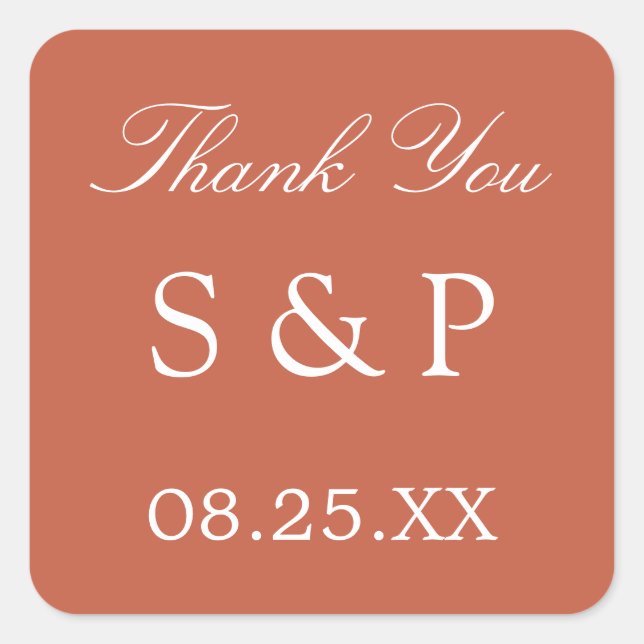 Mariage Terracotta Favor Sticker Merci (Devant)