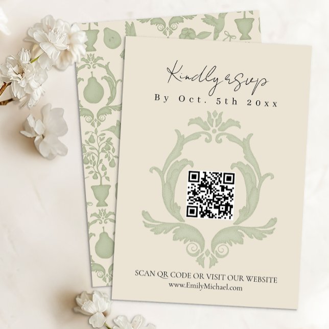 Mariage Thème Poire Parfaite | Carte de réponse Ve (RSVP QR Code Card)