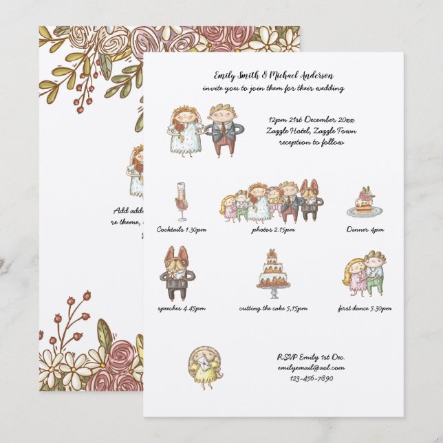 Mariage Timeline Invitation Rustic Handdraw Kraft (Devant / Derrière)