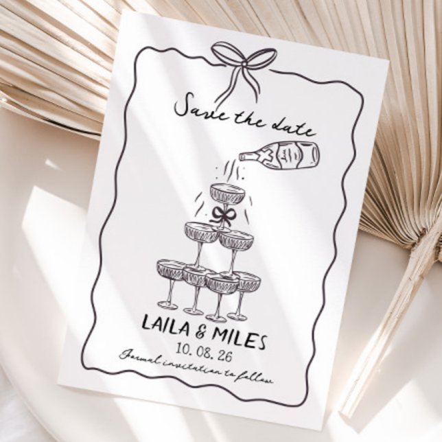 Mariage tour de champagne pour save the date fanta (whimsical champagne tower Save the date wedding invitation)