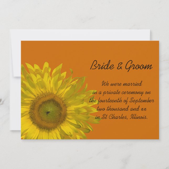 Mariage Tournesol Orange / Faire-part d'Elopement (Devant)