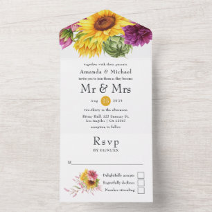 Mariage Tournesol Rustique tout en une invitation